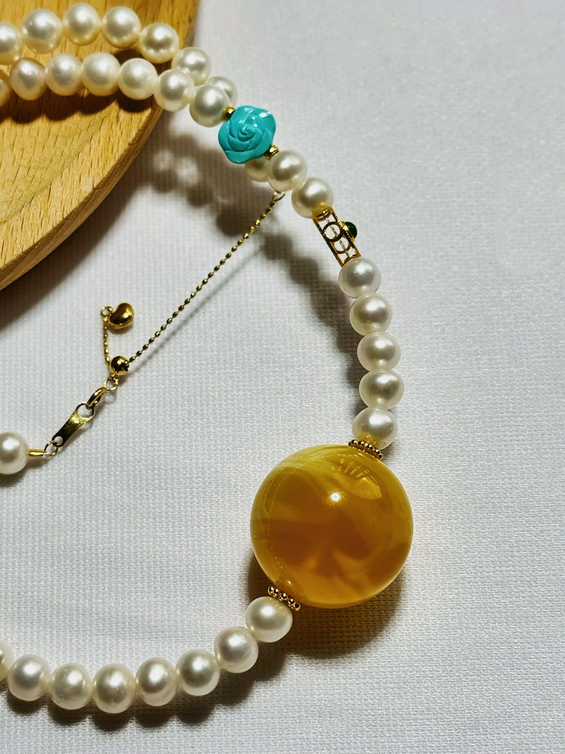 Pearl Amber Harmony Heart Nourish Vitality Necklace - 图片 6