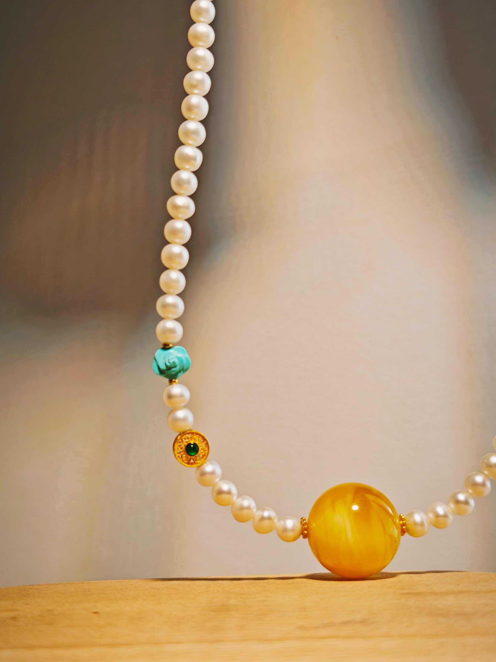 Pearl Amber Harmony Heart Nourish Vitality Necklace - 图片 5