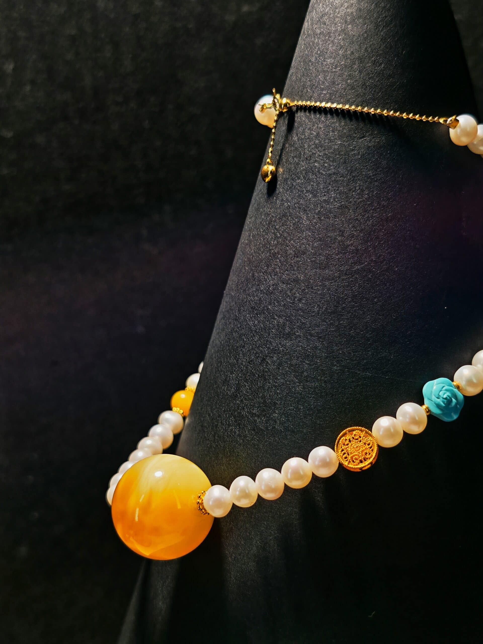 Pearl Amber Harmony Heart Nourish Vitality Necklace - 图片 3